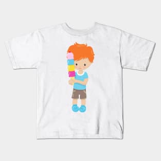 Boy With Ice Cream, Orange Hair, Ice Cream Cone Kids T-Shirt